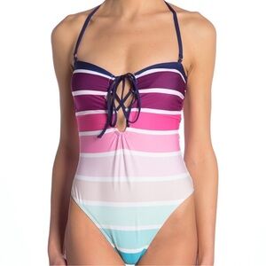*NWT Splendid one piece swimsuit cascade in the shade Large pink white | D258
